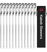 Kabob Skewers 17" Stainless Steel Long BBQ Barbecue Skewers, Flat Metal Kebob Sticks Wide Reusabl...
