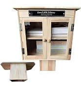 Mluyeri Little Library Box Outdoor Set with Stand and Nameplate, Natural Wood Finish