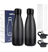 Insulated Water Bottle,2 Pack-9oz Stainless Steel Water Bottles with straw lid,Metal Sports Therm...