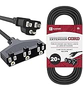 ELECTERY 20 Ft Black Extension Cord with 3 Electrical Power Outlets - 16/3 SJTW Grounded Plug - M...