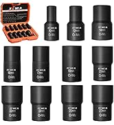 XEWEA 12PCS Lug Nut Remover Set, 1/2-Inch Drive Stripped Wheel Lock Removal Extractor Twist Socke...