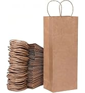 FACEBAG 100 PCS Paper Wine Gift Bags, 5.25"x3.25"x13" Brown Kraft Paper Wine Bags, With Handles B...