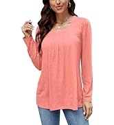 FaroDor Women's Long Sleeve Shirts Fall Casual Pleated Square Neck Tunic Tops