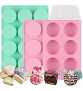 HUAKENER Cake Puck Mold Set 2 Different Sizes, 3 Pack Cake Puck Mold with 2 Scraper, Round Silico...