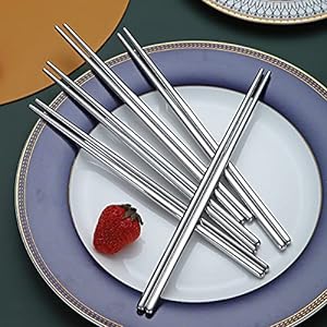 10 Pairs of Stainless Steel Silver Chopsticks
