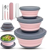 RMAMSCOV Camping Bowl, 3 PCS Food Grade Silicone Collapsible Bowl Lunch Box Salad Bowl with Lid, ...