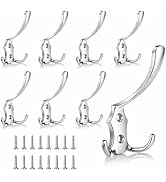 POZEAN Coat Hooks Wall Mounted Heavy Duty Double Coat Hook, 8 Pack Large Metal Silver Coat Hooks ...
