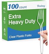 Dealusy 100 Count Extra Heavy Duty Clear Plastic Forks Disposable, BPA-Free, Heat Resistant, Soli...