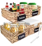 Hand-Woven Wicker Pantry Baskets, Set of 4 Different Sizes Water Hyacinth Storage Baskets with Ch...