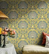 Peel and Stick Wallpaper Vintage Peacock Contact Paper Yellow Removable Self-Adhesive Wallpaper 1...