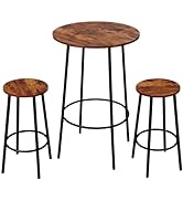 SUPER DEAL Round Pub Dining Set, 3 Piece Small Kitchen Table Set with 2 Counter Height Wood Bar S...