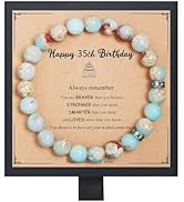 Fmeida Birthday Gifts for Women - Natural Stone Stretch Bracelets for 30th 35th 40th 45th 50th 60...