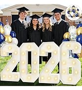 2026 Graduation Decorations with 30pcs Navy Blue Gold Balloons, 2.3FT Pre-cut Light Up 2026 Marqu...