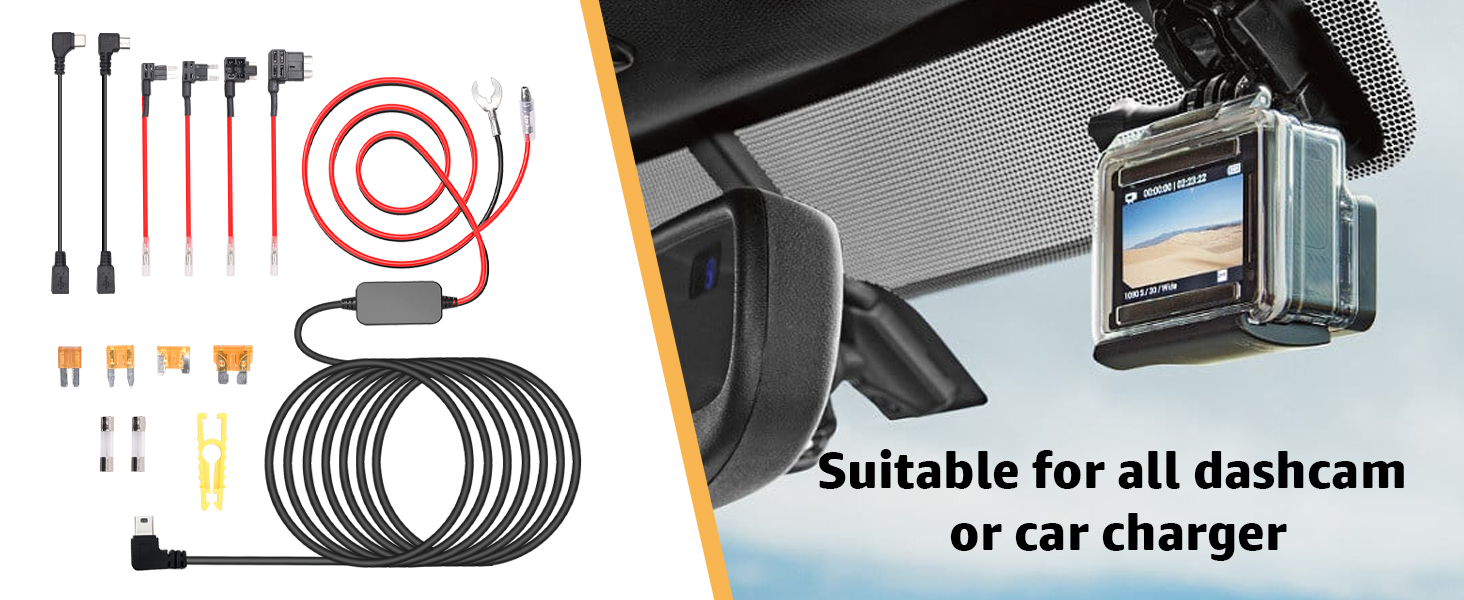 3-in-1 Hardwire Kit, USB-C Dash Cam, Low Voltage Protection, 12V-24V to 5V