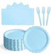 Tyzarglef 105PCS Paper Plates and Napkins Set, 7 Inch Scalloped Disposable Tableware with Forks f...