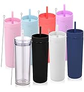 Volhoply 20oz Tumbler with Lid and Straw 8 Pack,Double Wall Plastic Skinny Tumblers Bulk,Reusable...