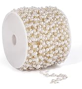 33 Feet Gold Pearl Beads Chains Roll, 4mm Faux Pearls Beaded Gold Plated Brass Cable Link Chain S...