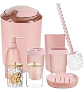 iMucci 8PCS Pink Bathroom Accessories Set - with Trash Can Toothbrush Holder Soap Dispenser Soap ...