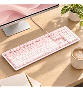 Wired Keyboard with White Backlight Pudding Keycaps, Pink-Pink Gradient | Quiet Full Size Compute...