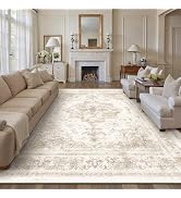 PureCozy Area Rug 10x14 Cream Washable Living Room Beige Carpet Non Slip Vintage Medallion Indoor...