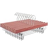 Amber Home American Red Cedar Wood Pants Hangers 12 Pack, Natural Cedar Wooden Slacks Skirts Hang...