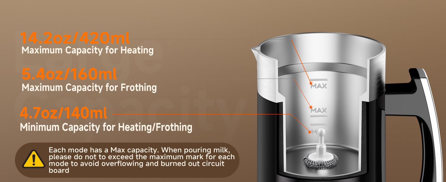 Large Capacity for Heating/Frothing