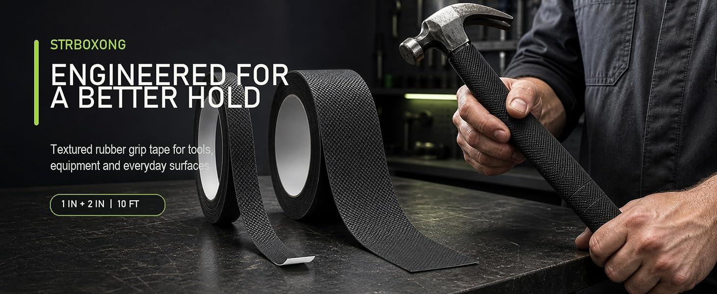 Textured rubber grip tape for tools, equipment and everyday surfaces
