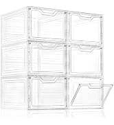 Freebat 6 Pack Stackable Storage Bins with lids, 19Qt Plastic Bins for Storage, Closet Organizers...
