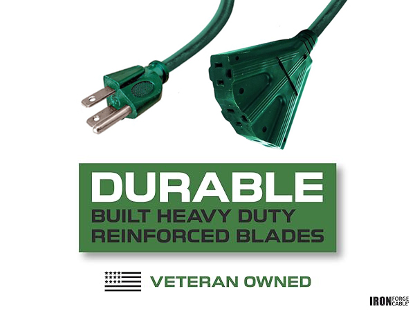 Green Extension Cord with 3 Electrical Power Outlets