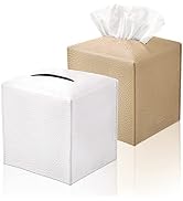 AWONTAR Tissue Box Cover, 2 Color PU Leather Square Tissue Box Holder, 2 Pack Tissue Holder for B...