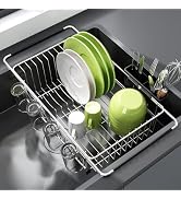 JASIWAY Dish Drying Rack in Sink, Expandable Stainless Steel Dish Drainers for Kitchen Counter, D...