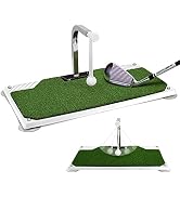 Indoor/Outdoor Golf Swing Trainer & Golf Mat with 5 Height Adjustments - Practice with Irons & Cl...