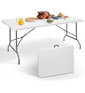 HomGarden Plastic Folding Table, Portable Indoor Outdoor Heavy Duty Utility Table for Game Puzzle...