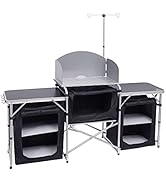 Nice C Camping Kitchen Table, Folding Grill Table, Upgrade Light Stand and Windshield Cooking Sta...