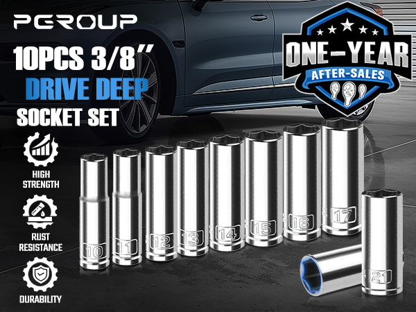 10PCS 3/8” Drive Deep Impact Socket Set, Metric(10mm-21mm)