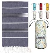 BAY LAUREL Turkish Beach Towel with Travel Bag 39 x 71 Quick Dry Sand Free Lightweight Large Over...