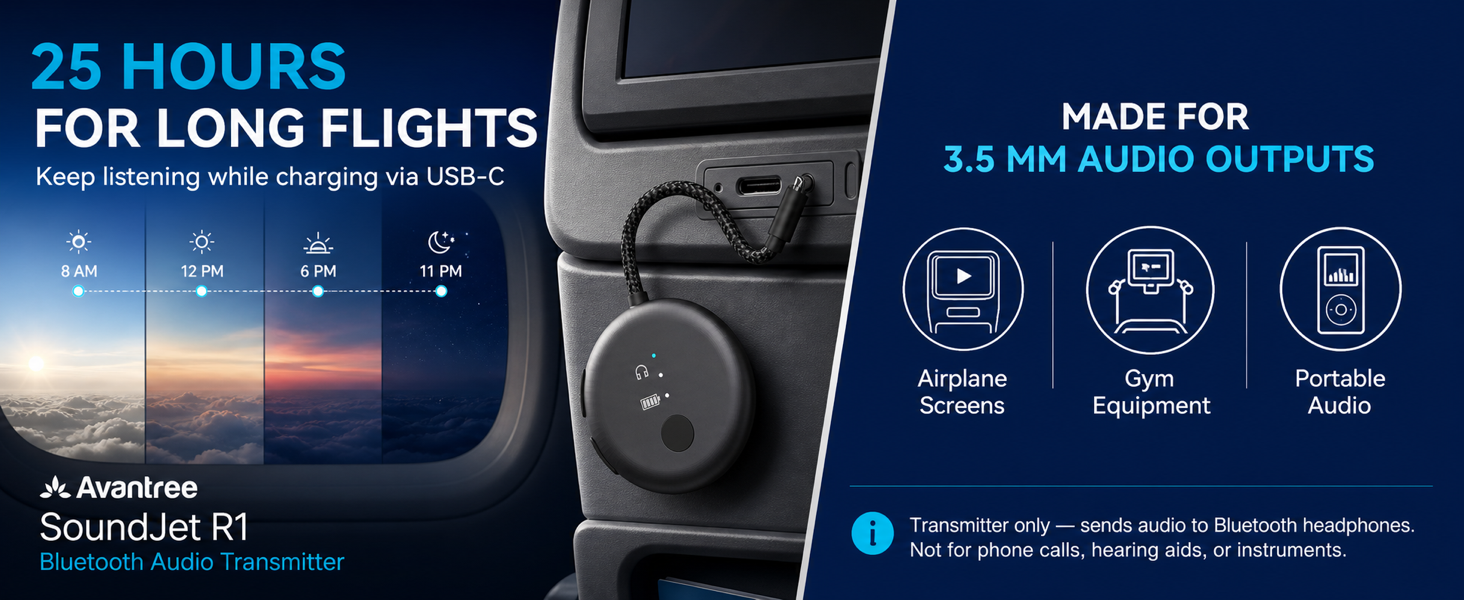 soundjet r1 25 hour battery and compatible 3.5 mm audio sources
