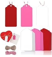 BEISHIDA 150pcs Valentine's Day Blank Gift Tags,Red Pink and White Kraft Labels with String for V...