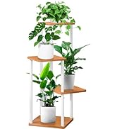 YOCOMEY 4 Tier Wood Tall Plant Stand Metal Rack Indoor, Multiple Flower Pot Holder Shelves Corner...