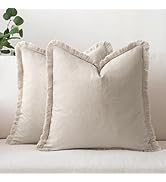 MIULEE Throw Pillow Covers 18x18 Set of 2 Beige Pillow Covers with Fringe Chic Cotton Decorative ...