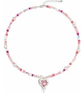 GABOX Handmade Beaded Boho Necklace with Pearl Accents & Heart Pendant, Unique Original Design Ar...