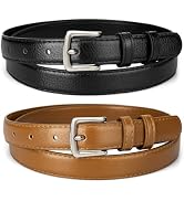 maikun Womens Skinny Leather Belt, Solid Color Pin Buckle, PU Leather Classic Waist Belt for Ladies