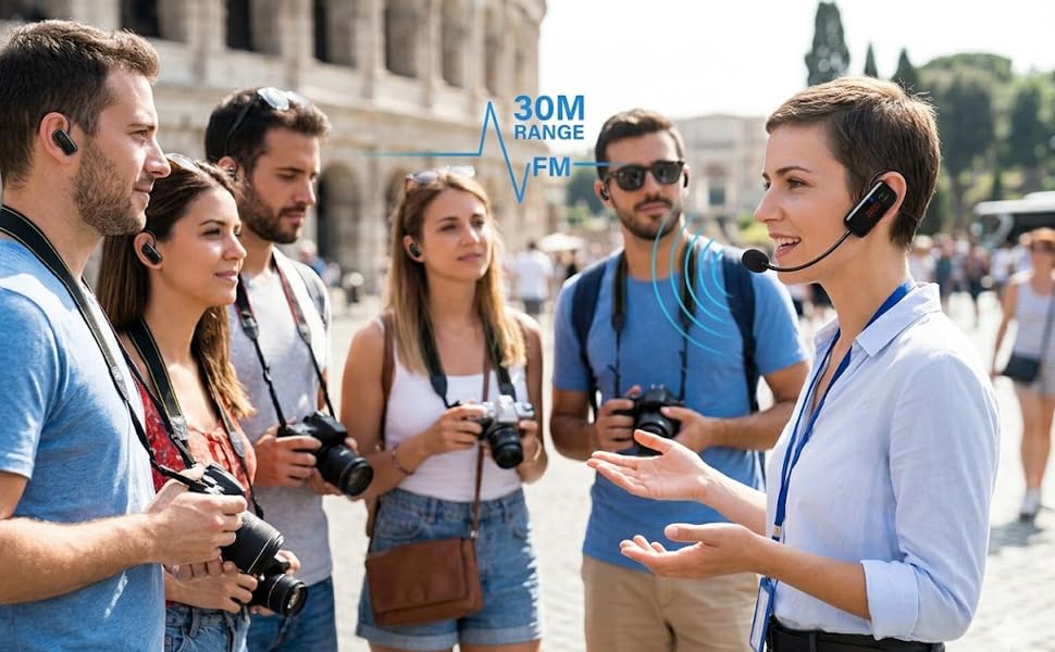 wireless tour guide headset microphone system with rechargeable battery for group tours