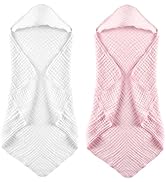 MUKIN Baby Hooded Towels, Muslin Cotton, 2-Pack, for Newborn, Infant, Toddler and Kids (White,Pink)