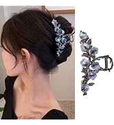 Flower Hair Claw Clips Blue Rose Hair Clips for Thick or Thin Hairs Metal Black Strong Hold Hair ...