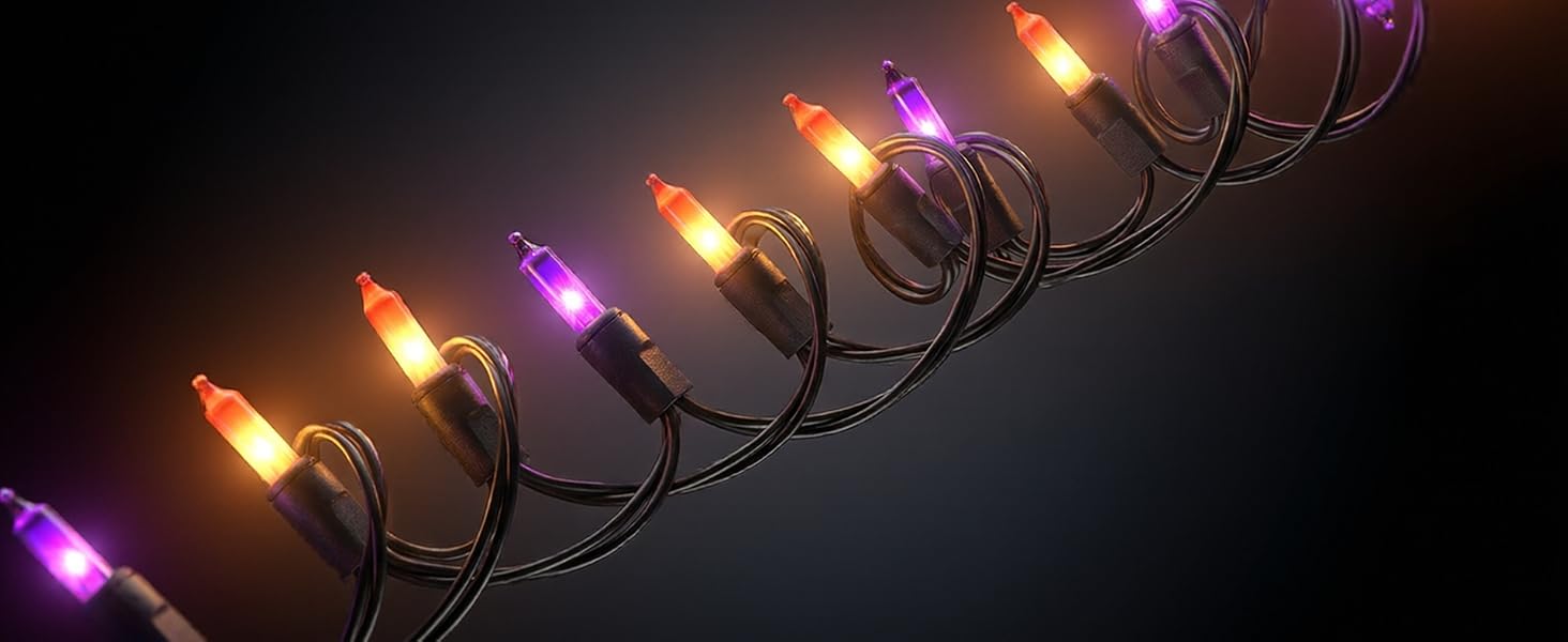 purple orange string lights