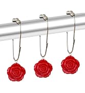 Rose Shower Curtain Hooks Rust Proof Fashion Floral Decor Bathroom Rings, Resin Rose Flower Curta...