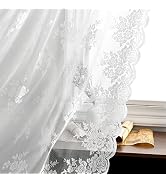 Kotile White Lace Curtains 72 Inch Length - Country Floral Vintage Lace Curtains for Bedroom, Rod...