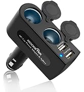 Rocketek 2-Socket Car Splitter Cigarette Lighter Adapter 4 in 1 Multi Power Outlet 12/24V 90W wit...