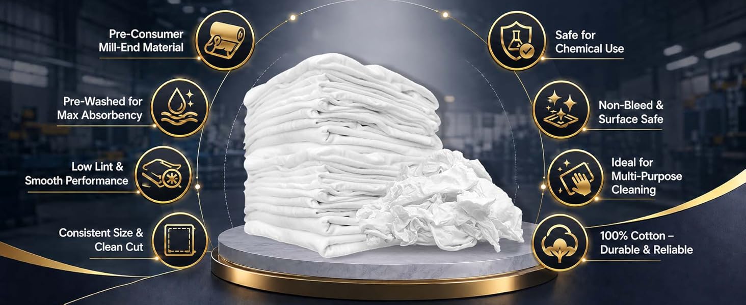 SupremePlus Premium White T-Shirt Rags are durable for tougher cleaning tasks